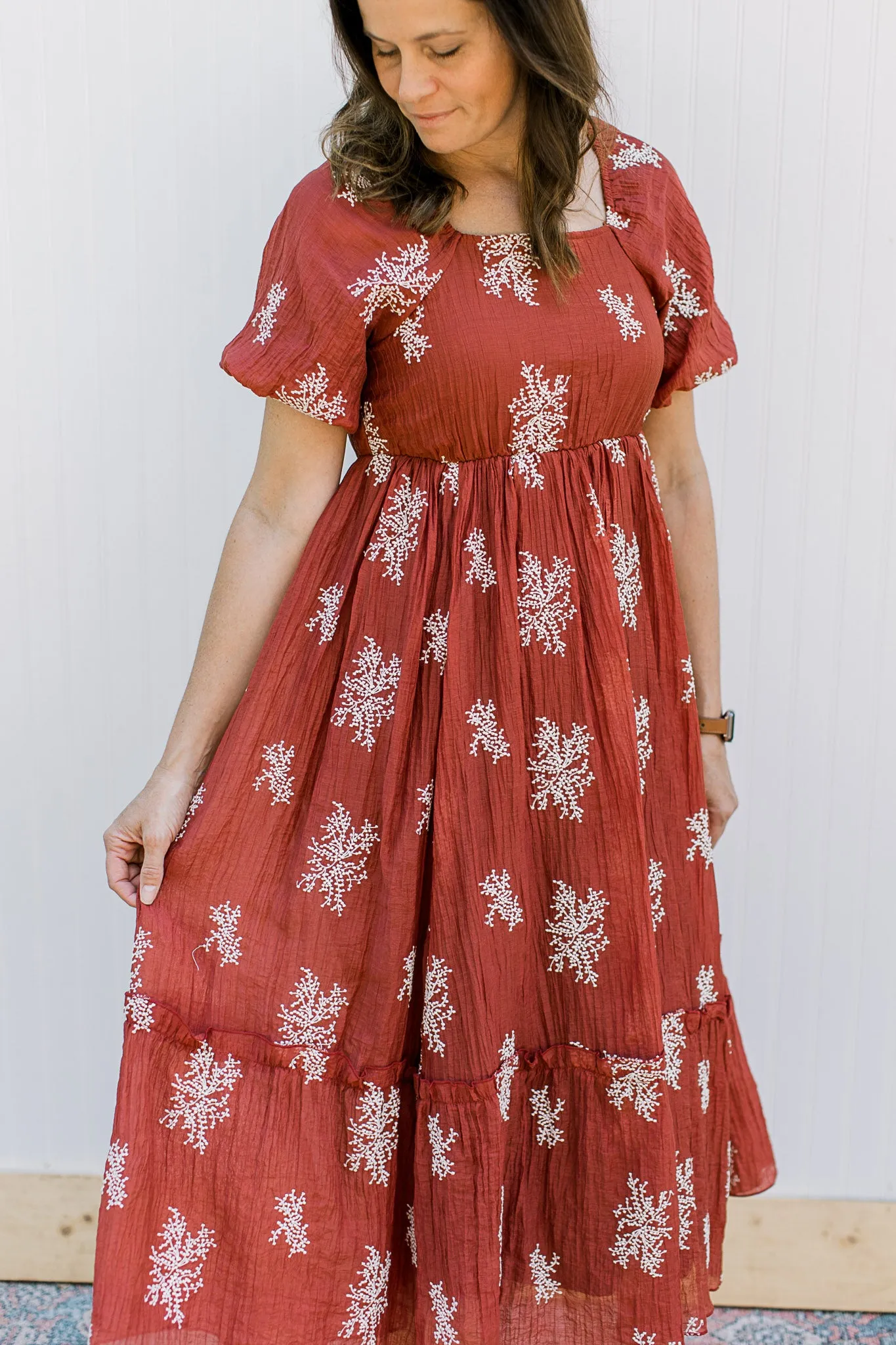 XZ Romantic Rust Embroidered Dress