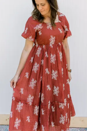 XZ Romantic Rust Embroidered Dress