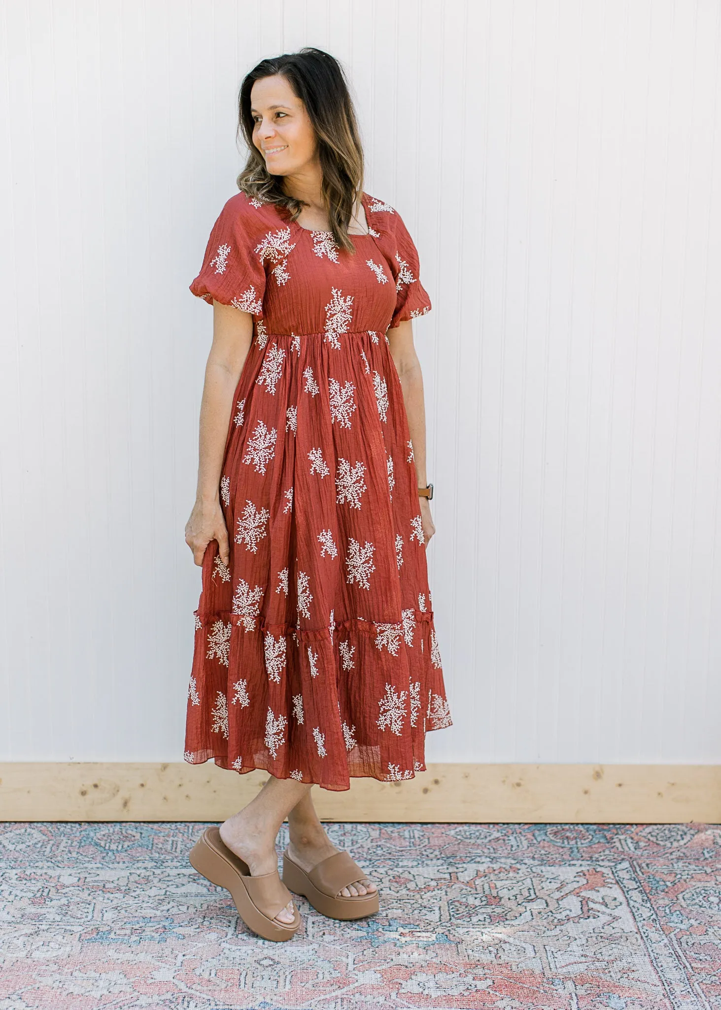 XZ Romantic Rust Embroidered Dress