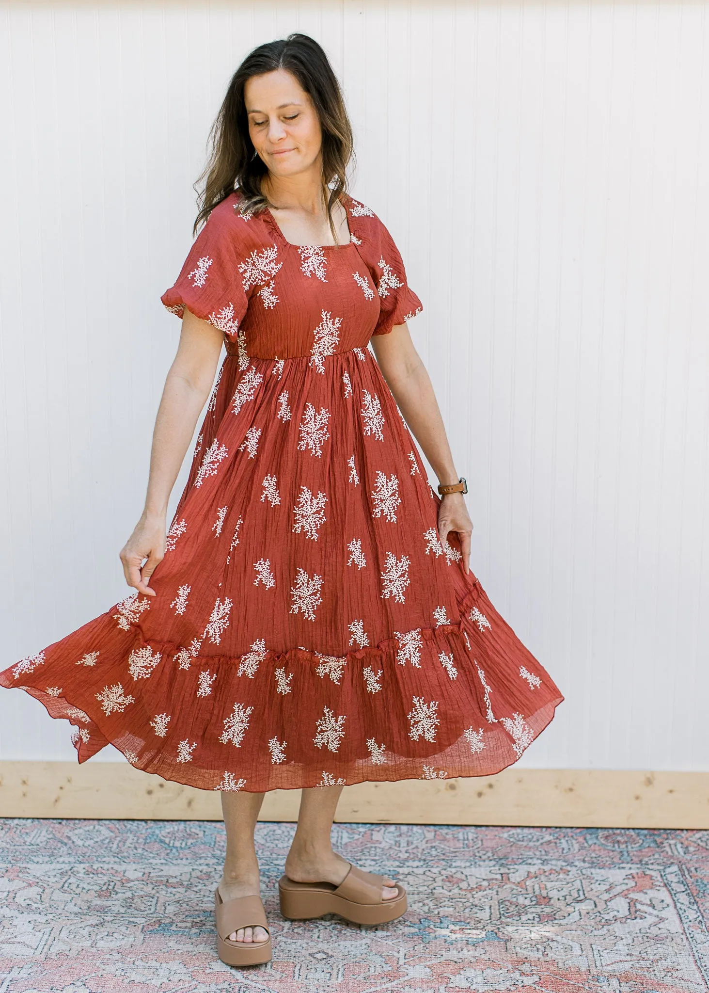XZ Romantic Rust Embroidered Dress
