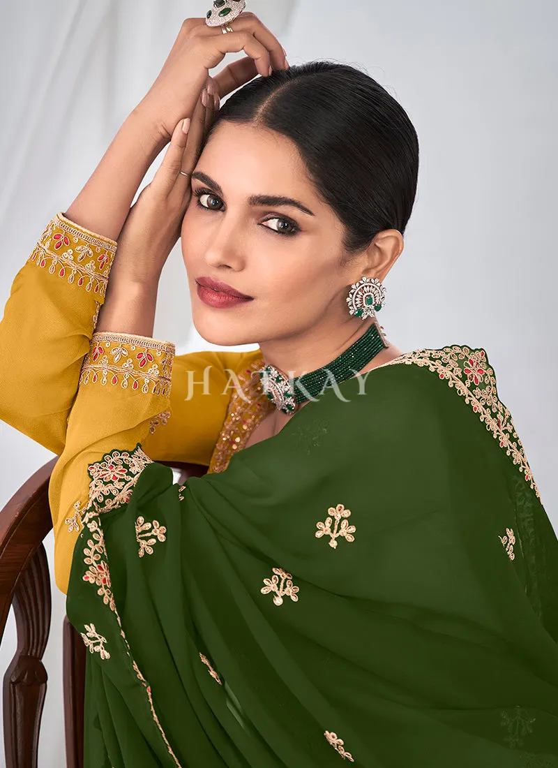 Yellow And Green Straight Pant Suit