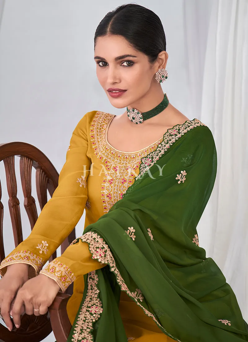 Yellow And Green Straight Pant Suit