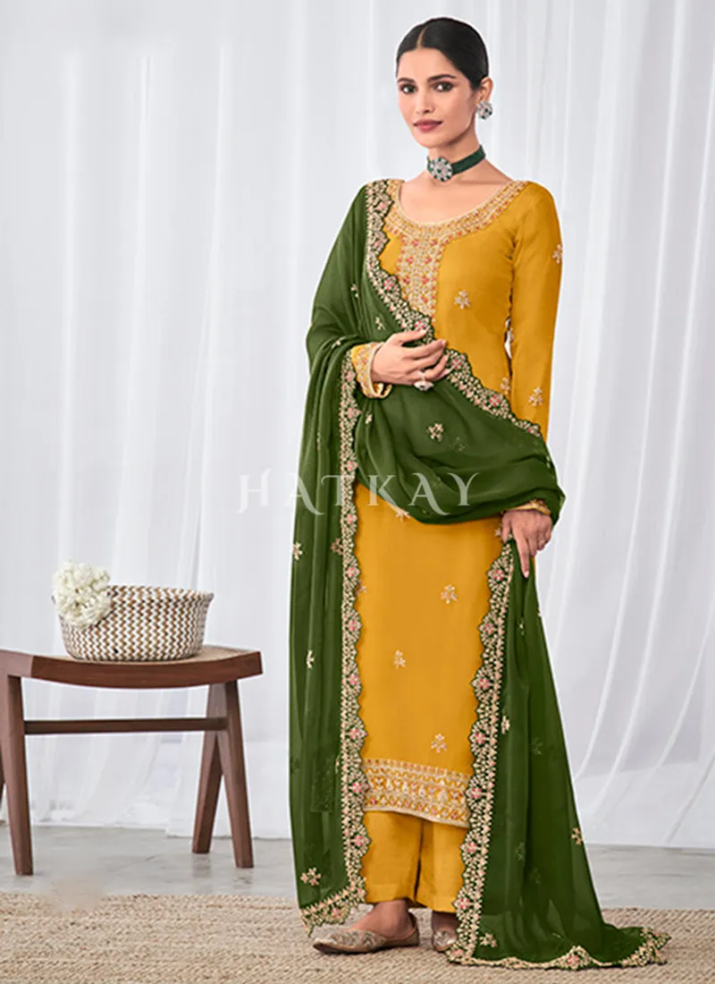Yellow And Green Straight Pant Suit