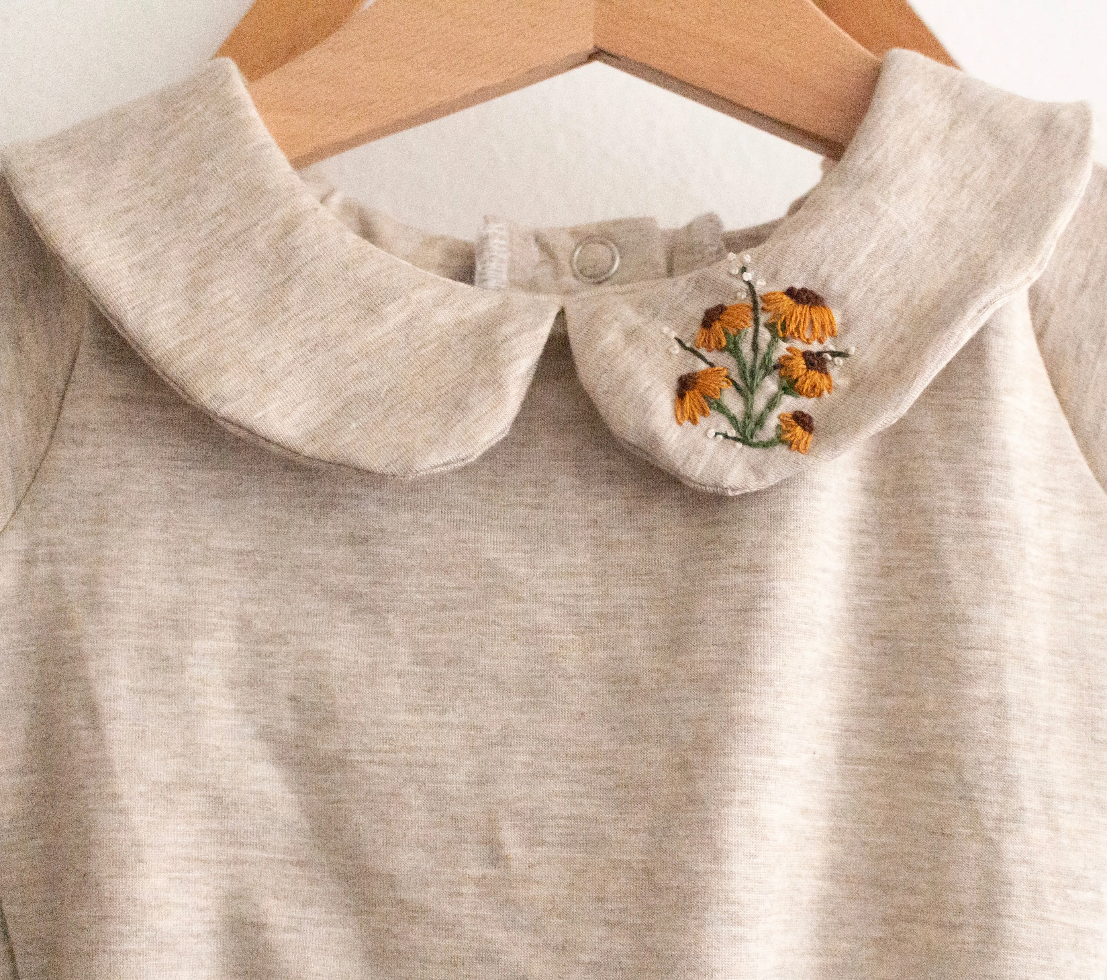 Yellow Floral Hand Embroidered Peter Pan Collar Leo/Bodysuit