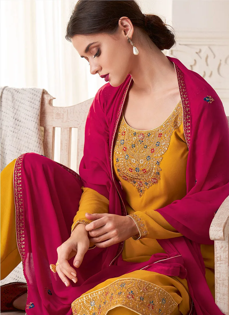 Yellow Multi Embroidered Pant Style Suit