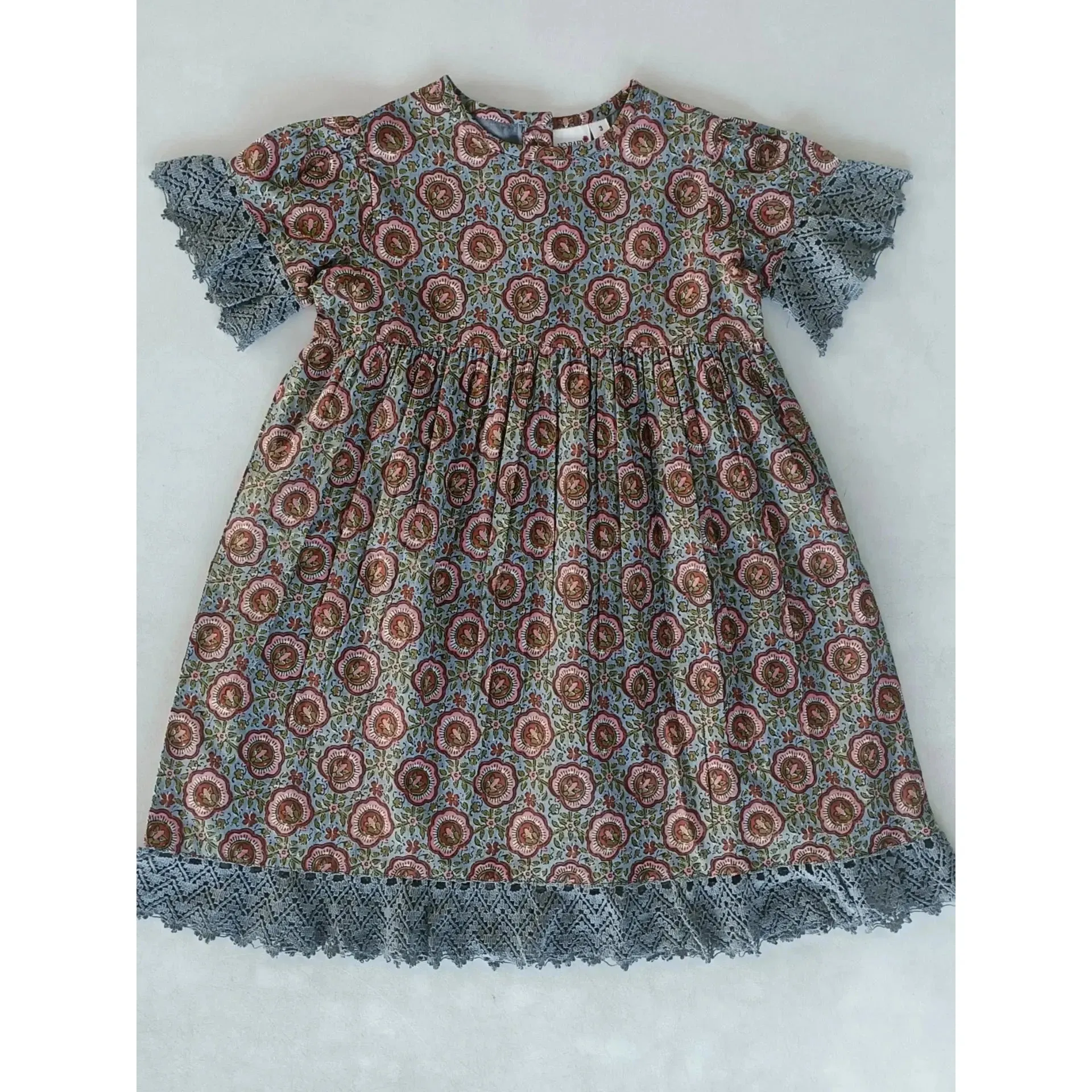 Yo Baby Grey Floral Printed Short Sleeves Gathered Dress