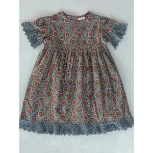 Yo Baby Grey Floral Printed Short Sleeves Gathered Dress